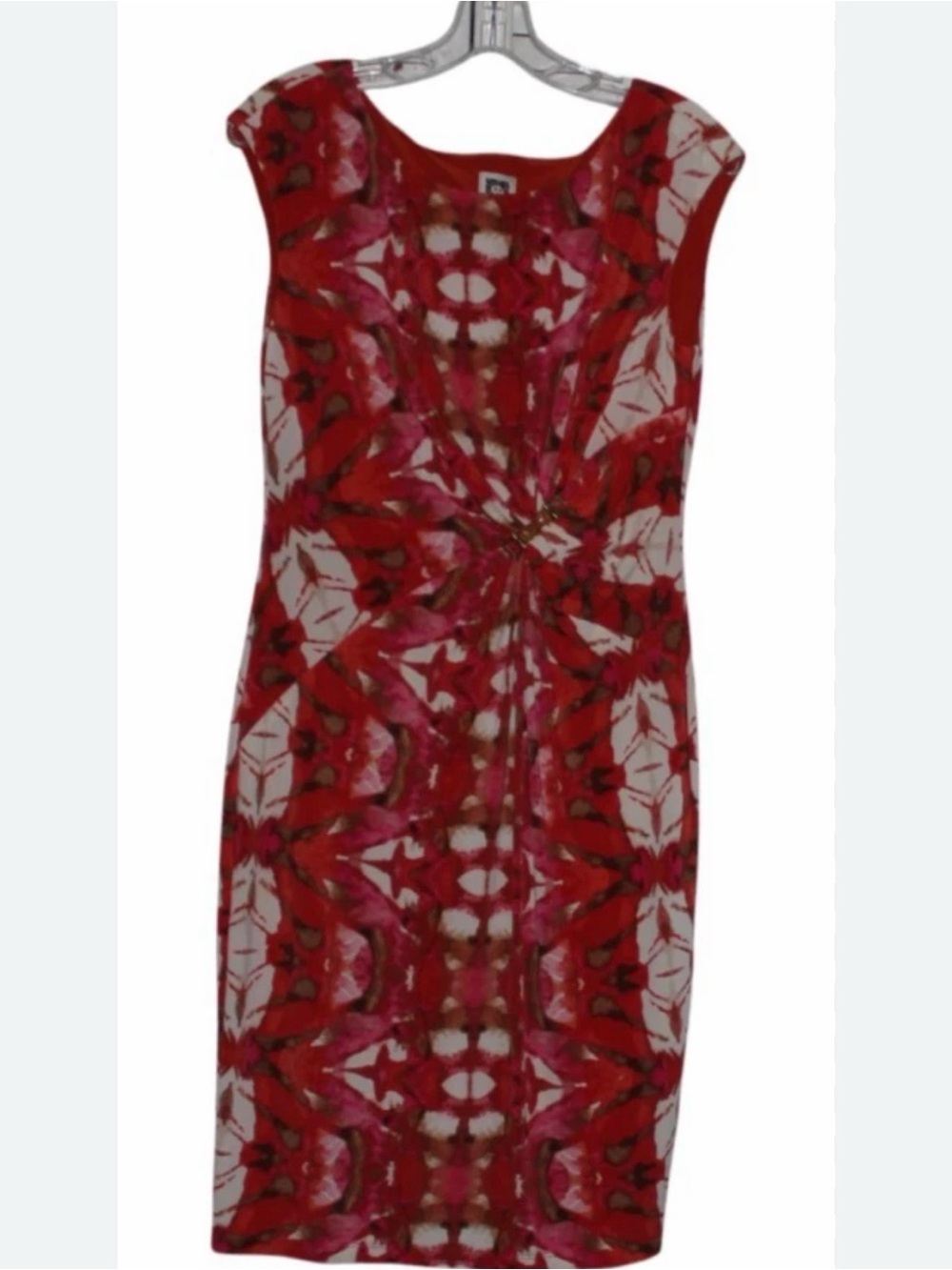 Anne Klein Coral and Pink Patterned Twist-Front Midi Sheath Dress Sz 6